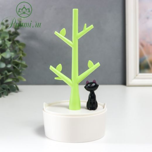 Шкатулка пластик для украшений "Чёрный котик у дерева" 19,3х10х10 см
