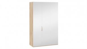 Шкаф комбинированный с 3 зеркальными дверями «Эмбер» (Яблоня Беллуно/Белый глянец)