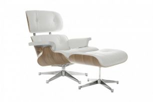 Дизайнерское кресло A348+A349 (Eames Style Lounge Chair & Ottoman) белое
