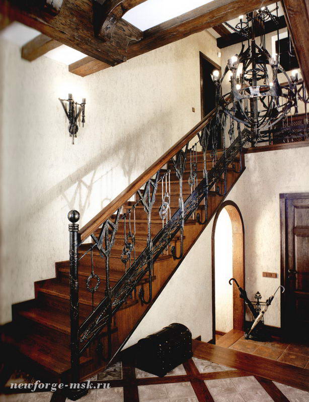 Перила кованые в стиле модерн, брутализм, лофт (ограждения лестницы)