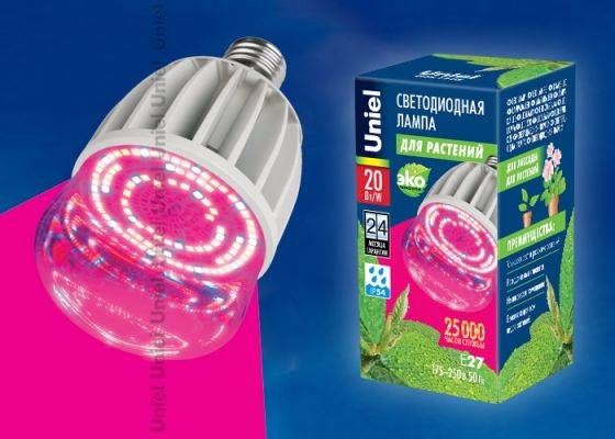 Лампа для растений Uniel 20W LED-M80-20W/SP/E27/CL