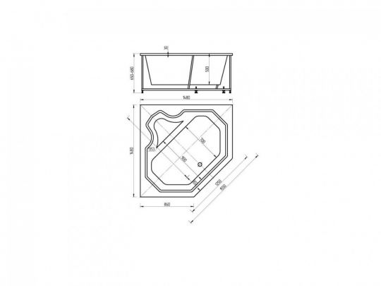 Каркасная пятиугольная ванна Акватек Лира 148х148 схема 3