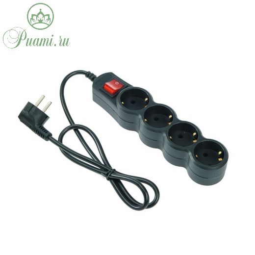 Сетевой фильтр 5bites SP4B-110 4S, 4 розетки, 1 м, 10 А, 3х0.75 мм2, с выкл., черный