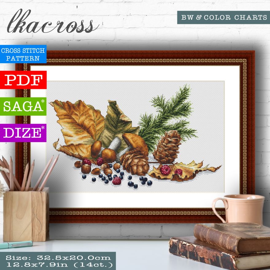 "The flavors of the forest". Digital cross stitch pattern.