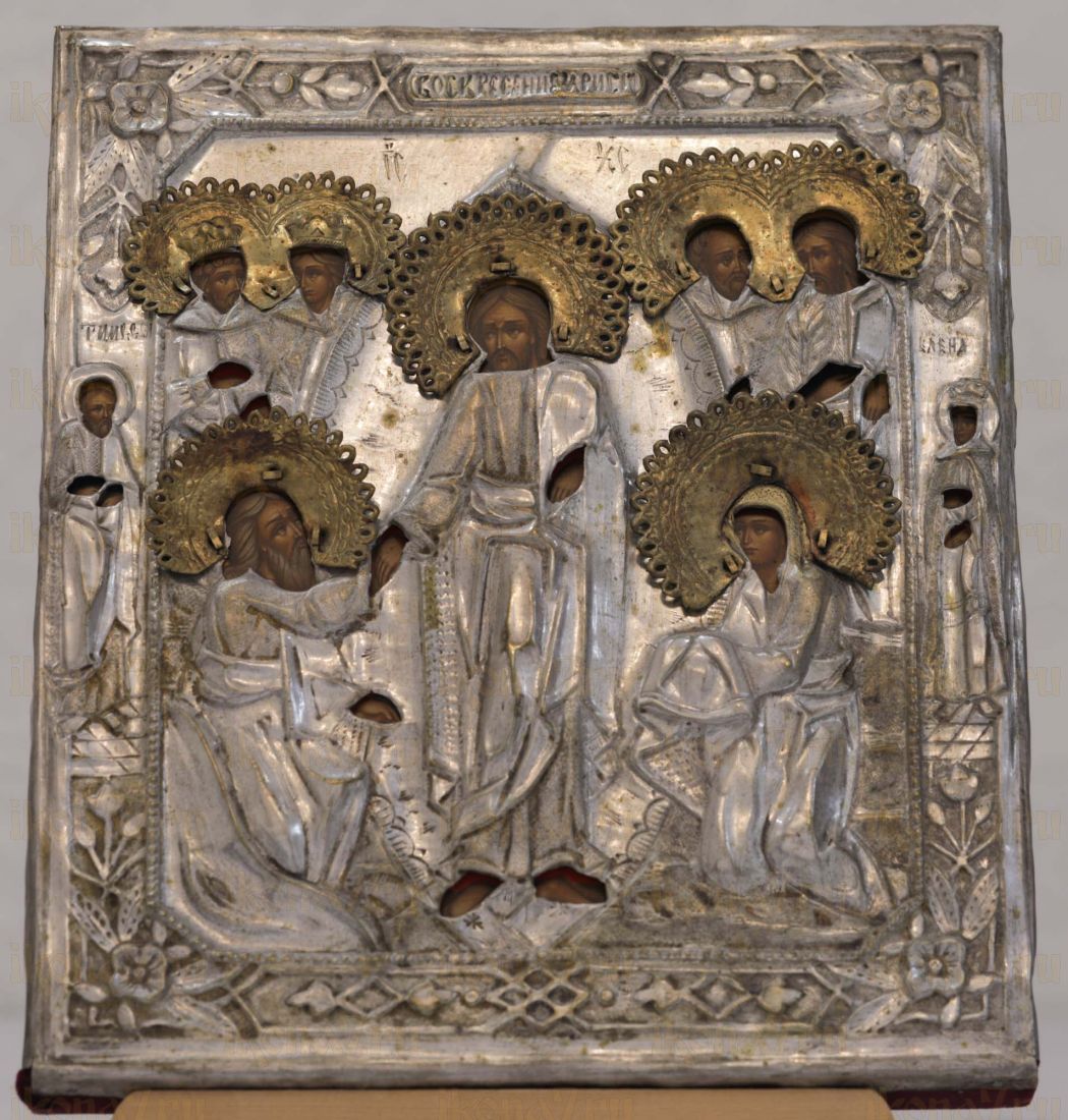 Икона Воскресение Христово 19-го века с окладом (26*31см)