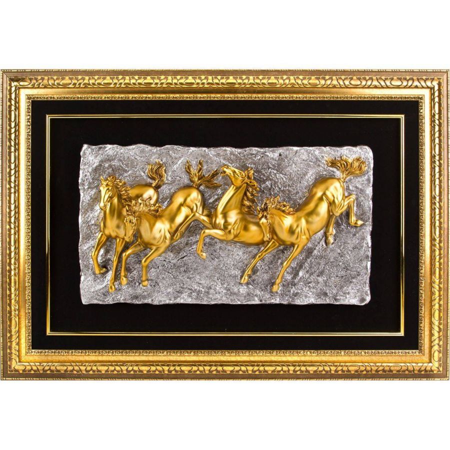 Панно "Лошади" золото 85x120 см.