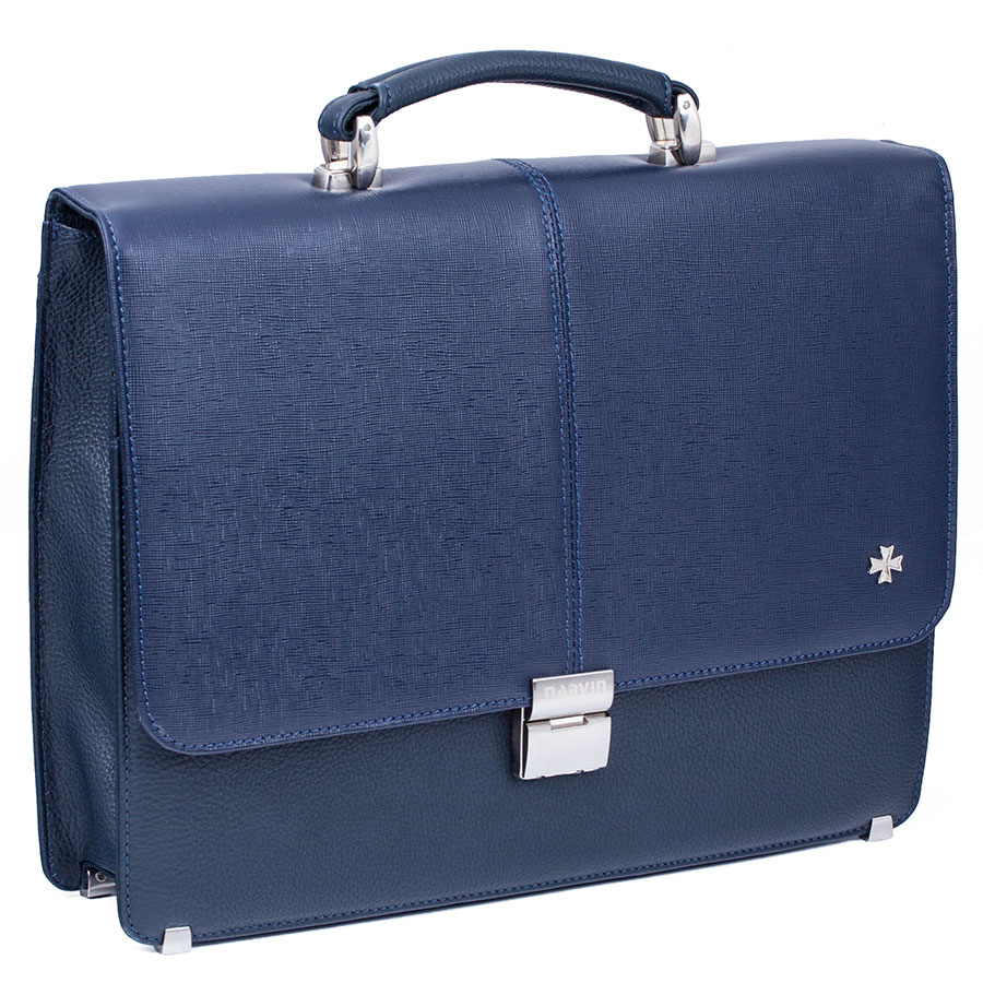 Кожаный мужской портфель Narvin 9773-N.Polo D.Blue/Prada D.Blue