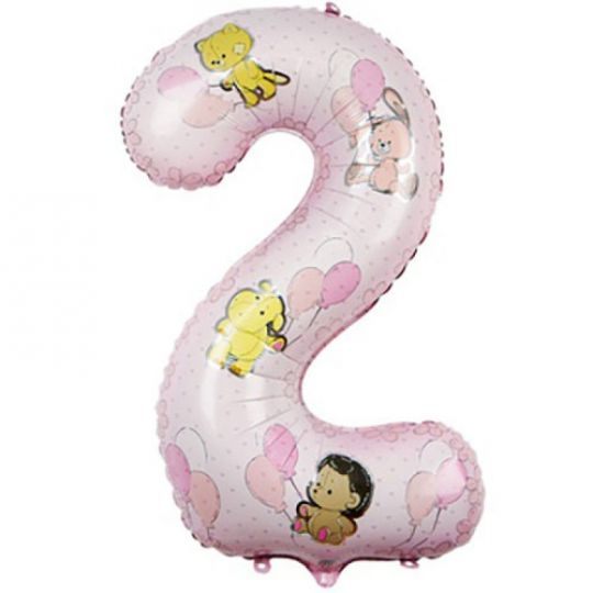 Цифра 2 зверюшки с шариками для девочки шар фольгированный с гелием