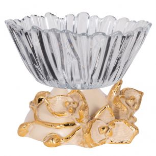 Фруктовница Орхидея Лайм Айвори со стеклянной чашей Аврора