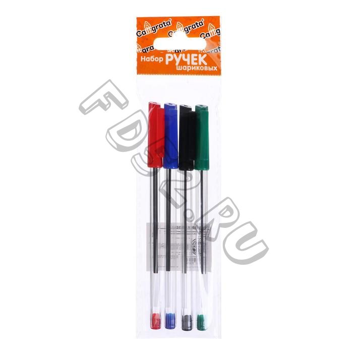 Набор ручек шариковых 4 цвета, стержень 1,0 мм синий, красный, чёрный, зелёный, корпус прозрачный