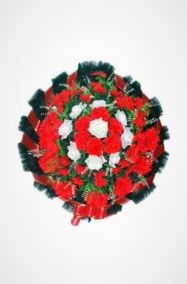 Фото Ритуальный венок Круг красный малый из роз, хризантем и гвоздик