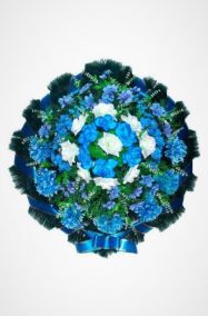 Фото Ритуальный венок Круг синий хризантемы, розы и гладиолусы