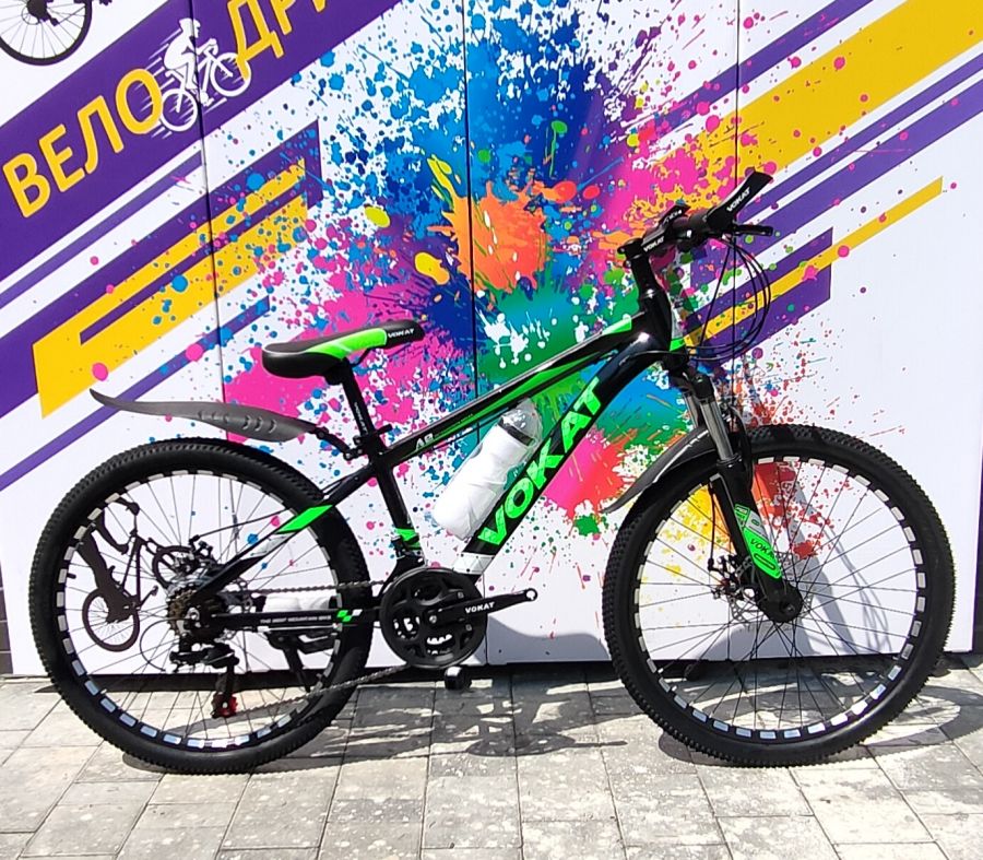 Алюминиевый Велосипед детский 24" Vokat для детей Черно-зеленый