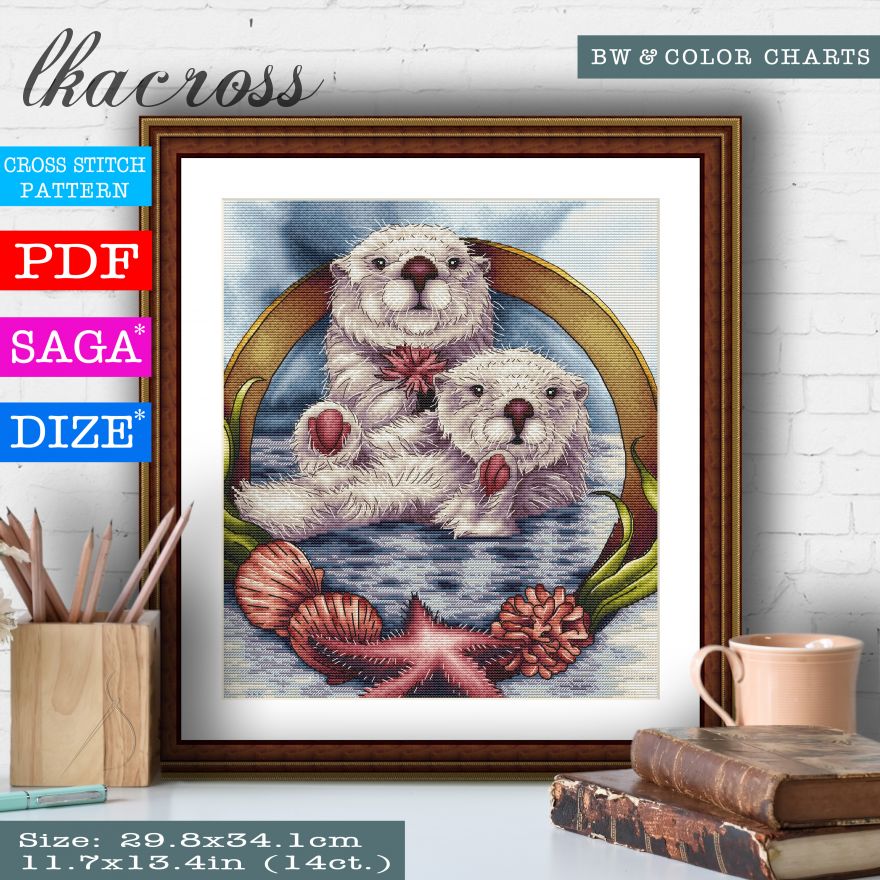 "Otters". Digital cross stitch pattern.