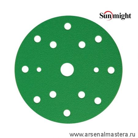 Шлифовальные круги комплект 100 шт FILM L312T 150 мм на липучке 15 отверстий зелёные P 220 SUNMIGHT 53011-100