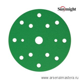 Шлифовальные круги комплект 100 шт FILM L312T 150 мм на липучке 15 отверстий зелёные P 240 SUNMIGHT 53012-100