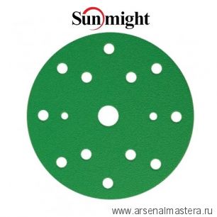 Шлифовальные круги комплект 100 шт FILM L312T+ 150 мм на липучке 15 отверстий зелёные P 1500 SUNMIGHT 53022-100