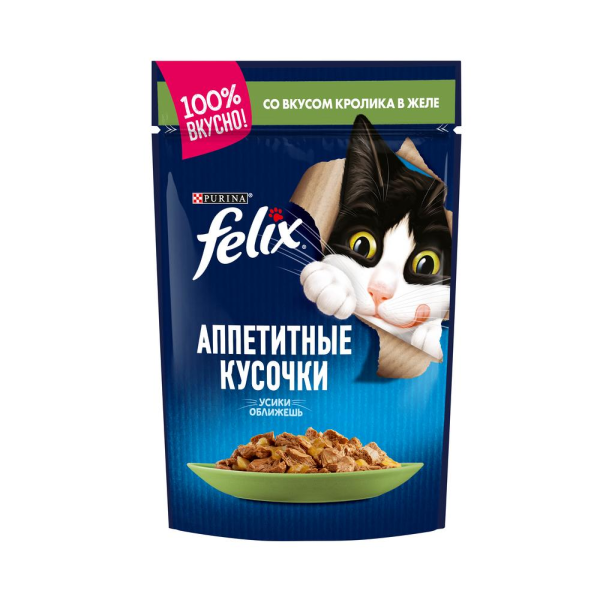 Влажный корм для кошек Felix Аппетитные кусочки с кроликом в желе  75 гр