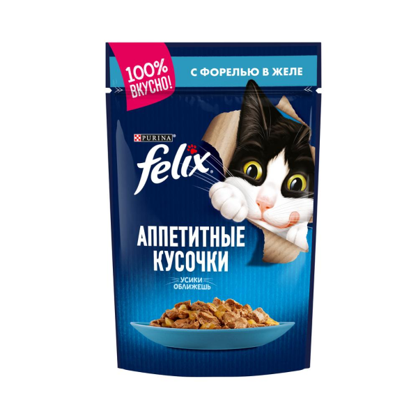Влажный корм для кошек Felix Аппетитные кусочки с форелью в желе 85 гр