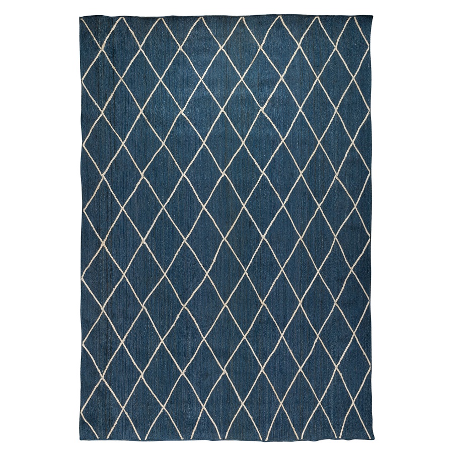 Ковер из джута темно-синего цвета с геометрическим рисунком из коллекции Ethnic, 300x400 см