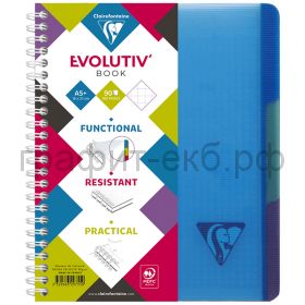 Тетрадь А5+ 90л.кл.Clairefontaine EvolutivBook пластик.обложка синяя 329755C_blue
