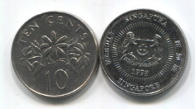 Сингапур 10 центов 1992-2012 UNC
