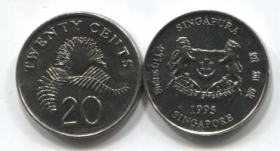 Сингапур 20 центов 1992-2012 UNC