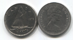Канада 10 центов 1973 XF