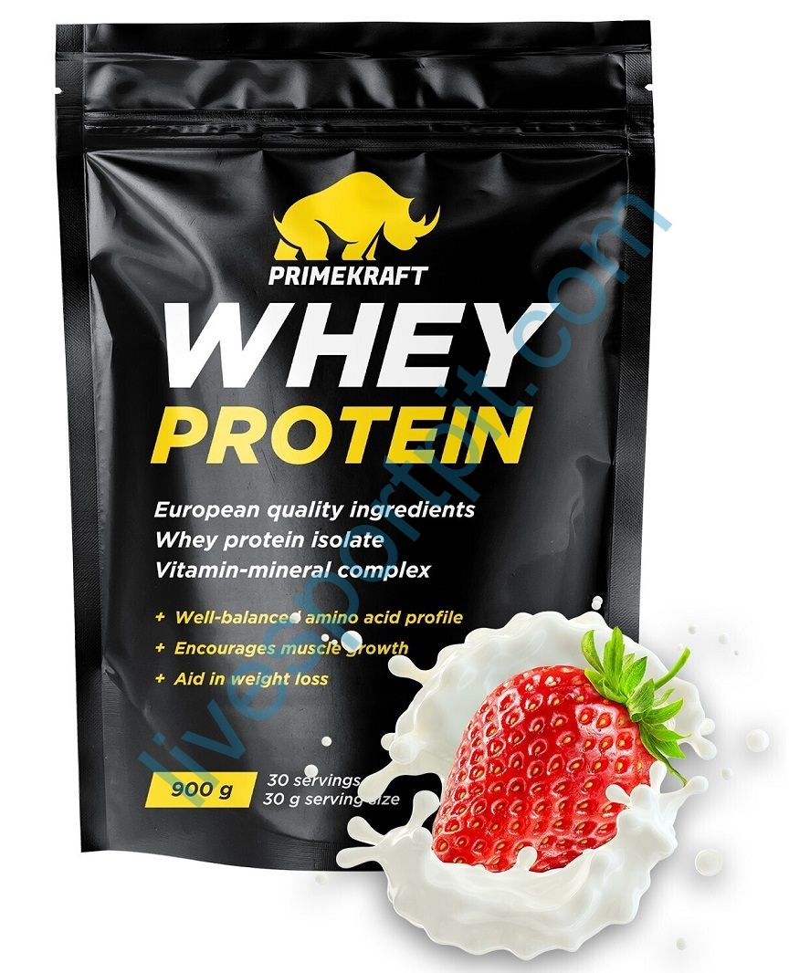 Сывороточный протеин Whey Protein 900 г PRIMEKRAFT Клубничный йогурт