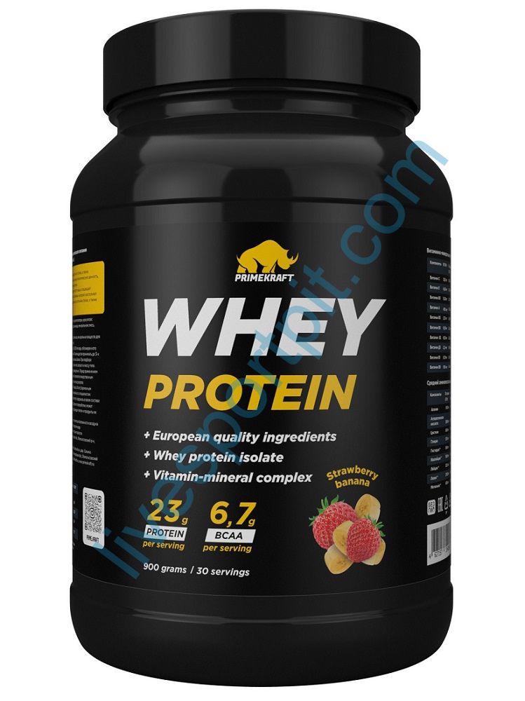 Сывороточный протеин Whey Protein 900 г PRIMEKRAFT Клубника-банан