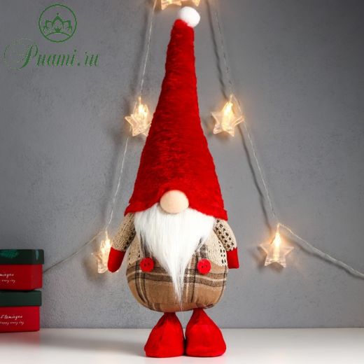 Кукла интерьерная "Дед Мороз в красном колпаке, комбинезон с пуговками" 47х15х11 см
