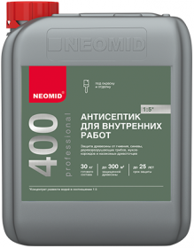 Антисептик Neomid 400 5л для Внутренних Работ, Бесцветный, Концентрат (1:5) / Неомид 400
