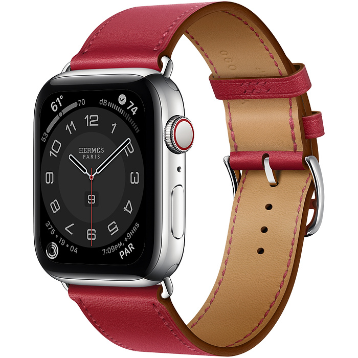 Часы Apple Watch Hermès Series 8 GPS + Cellular 45mm Silver Stainless Steel Case with  Rouge Piment Swift Leather Single Tour