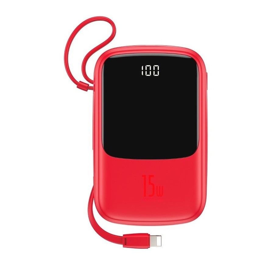 Baseus Q pow Digital Display 3A Power Bank 10000mAh (With IP Cable) Red (PPQD-B09)