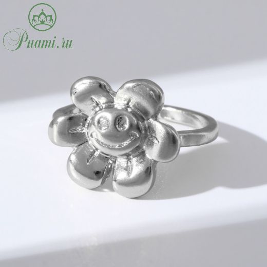 Кольцо "Настроение" цветок-смайлик, цвет серебро, безразмерное