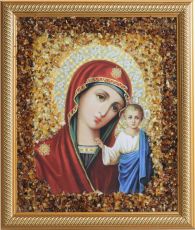 Казанская Икона Божией Матери с янтарем