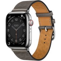 Apple Watch Hermès Series 8 45mm Silver Stainless Steel Case with H Diagonal Single Tour Gris Meyer