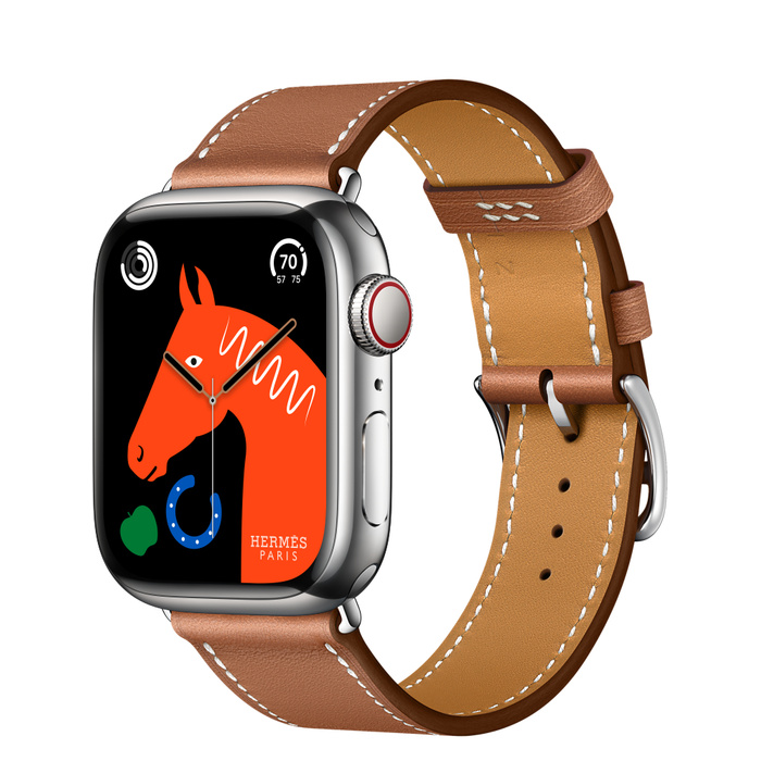 Apple Watch Hermès Series 8 41mm Silver Stainless Steel Case with Single Tour Gold