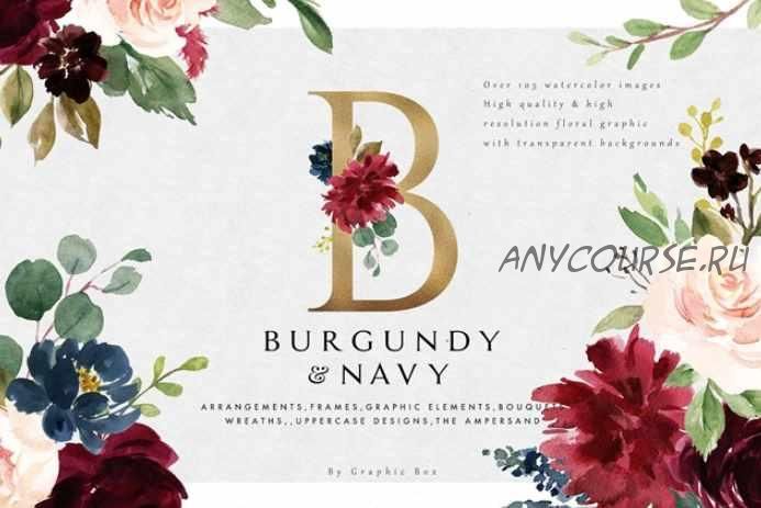 [PNG] [CreativeMarket] Burgundy&Navy Floral Graphic Set (Graphic Box)