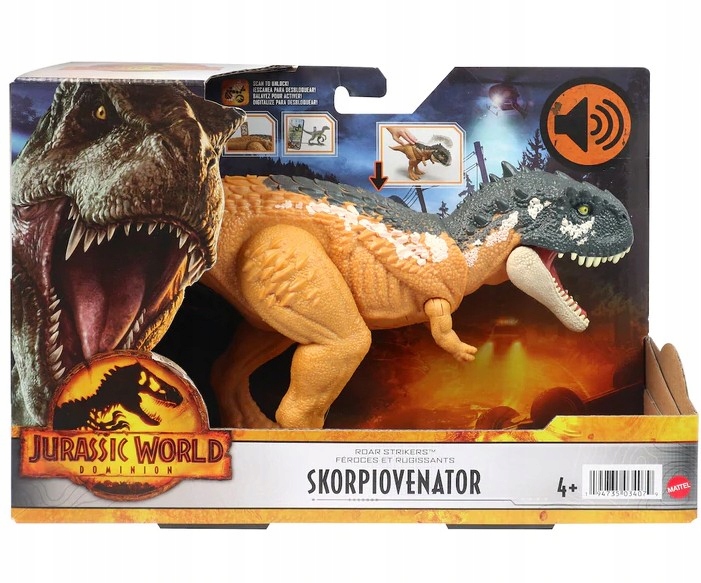 Фигурка Mattel Мир Юрского периода Новые рычащие динозавры, Скорпиовенатор, HDX37