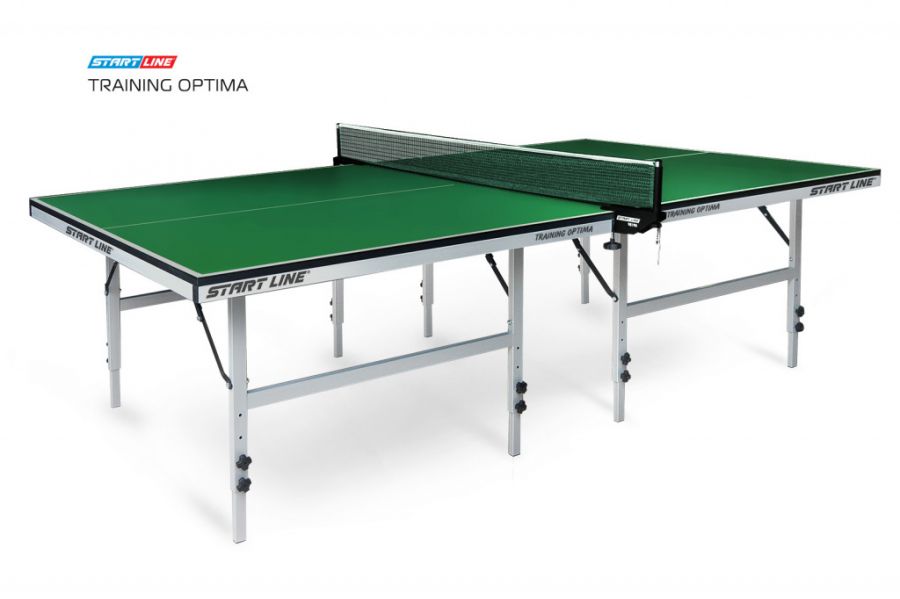 Теннисный стол Training Optima Green - стол для настольного тенниса с системой регулировки высоты. Идеален для игры и тренировок в спортивных школах и клубах