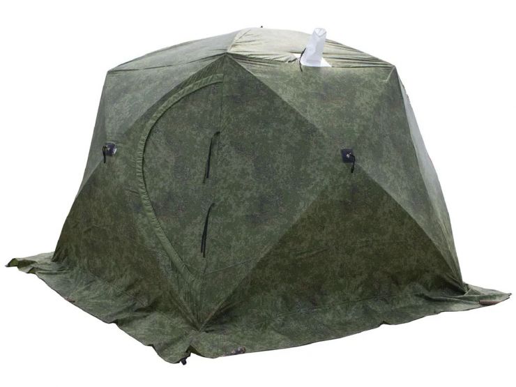 Палатка зимняя Стэк ЧУМ 3 Т с выходом под трубу трехслойная утепленная камуфляж пиксель с москитной сеткой (6*220*220) 4,2 диагональ