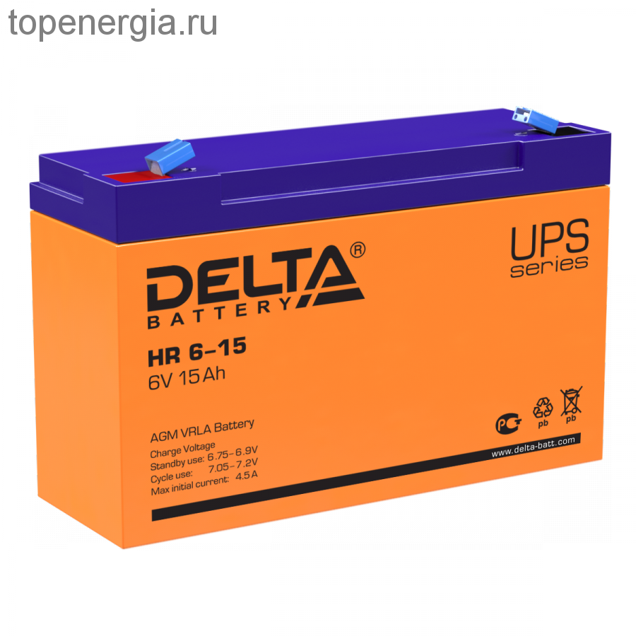 Аккумулятор герметичный VRLA свинцово-кислотный DELTA HR 6-15