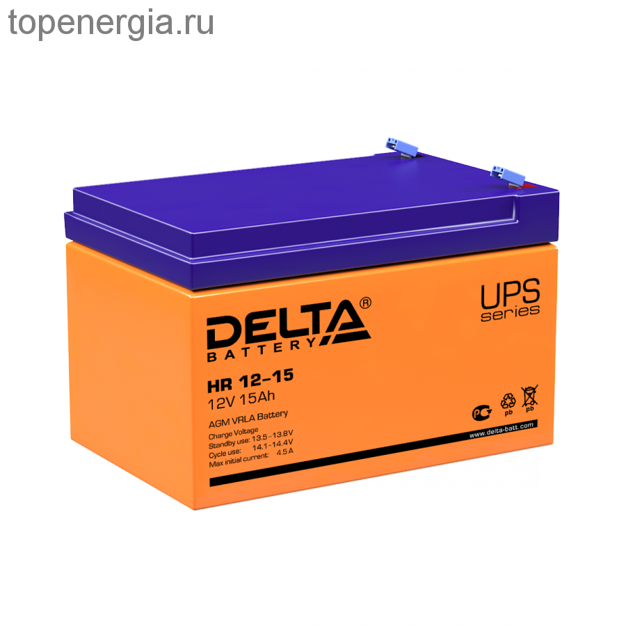 Аккумулятор герметичный VRLA свинцово-кислотный DELTA HR 12-15