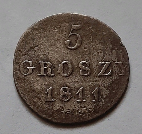 5 грошей 1811 Герцогство Варшавское Перечекан XF