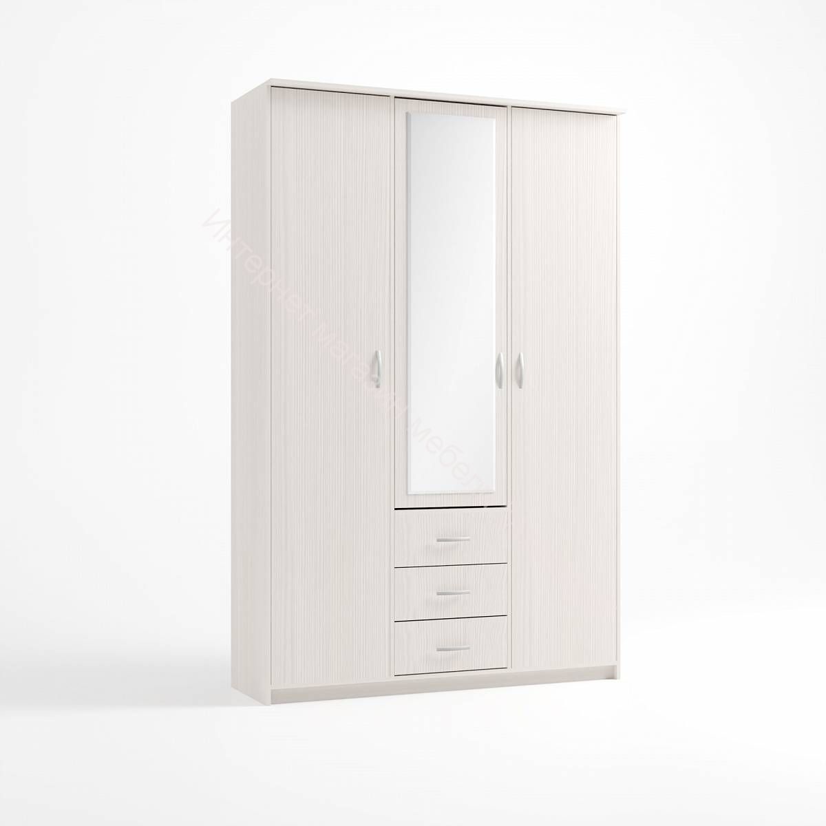 Шкаф "Дуэт Люкс" комбинированный с 3-мя ящиками с зеркалом (Дуб бодега белая)