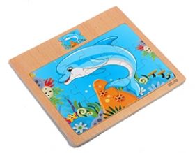 Пазл-рамка деревянная для малышей "Дельфин" 12 эл. (15х16.5 см) с картинкой (арт. ИД-9966)