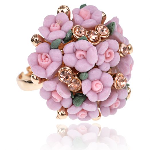Безразмерное кольцо "Букет", цвет розовый (Арт. B123)