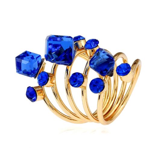 Кольцо спираль с кристаллами, цвет синий (Арт. A423)
