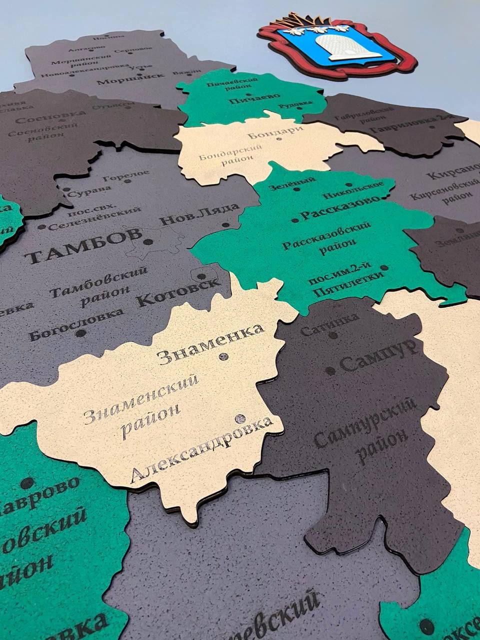 Карта Тамбовской области многоуровневая пробковая, без подложки из орг.стекла
